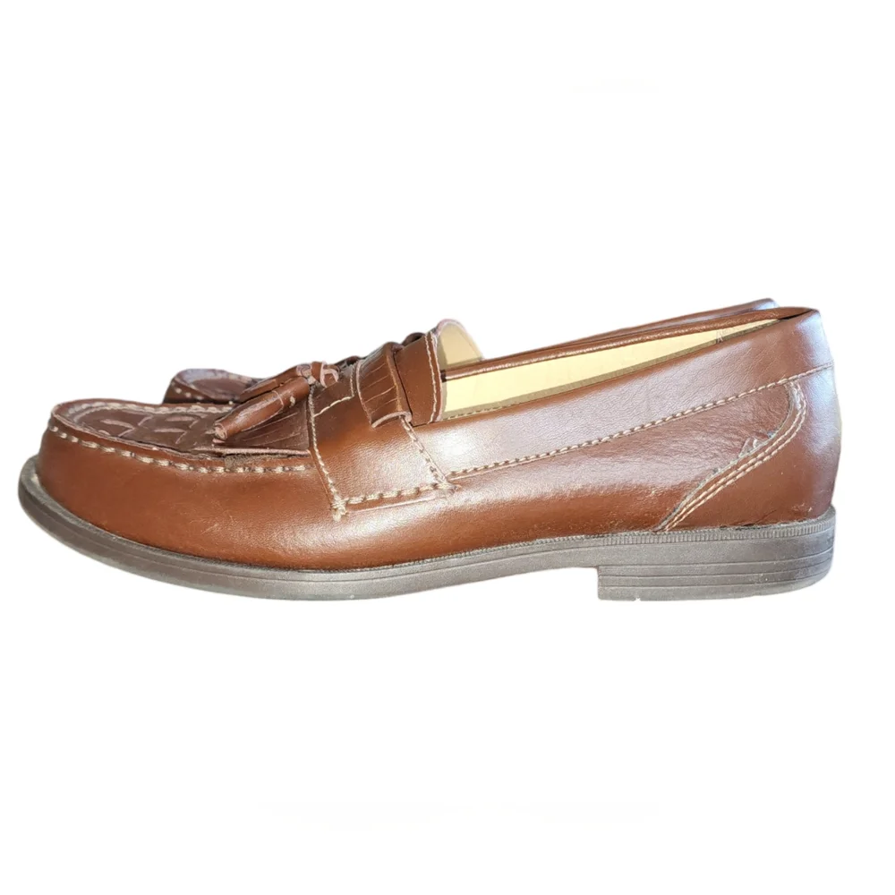 Giorgio Brutini Mens Sz 8.5 Brown Leather Woven Slip On Tassel Loafers Shoes